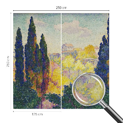 Self-adhesive wall mural featuring impressionist landscape artwork