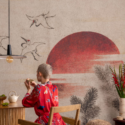 Removable wall mural with an east-facing forest design