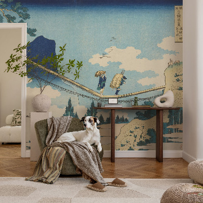Stick-on wall mural with a mountain bridge motif