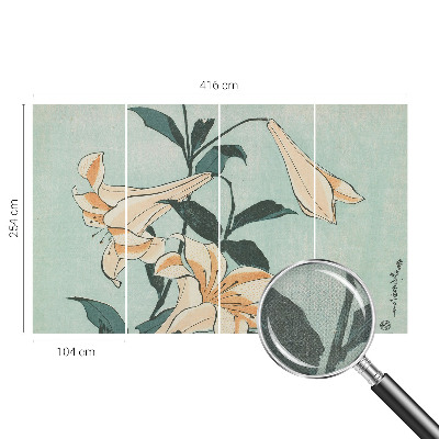 Removable wall mural wallpaper with a delicate lilies design