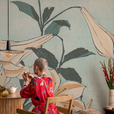 Removable wall mural wallpaper with a delicate lilies design