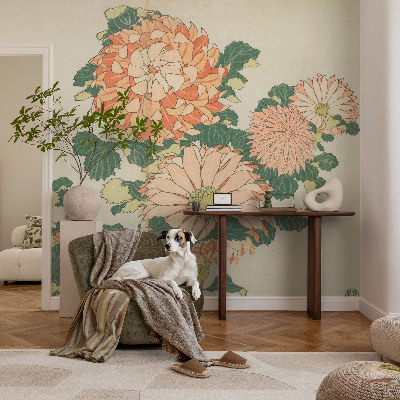 Peel and stick wall mural for living room with chrysanthemum flower design