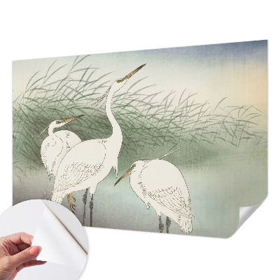 Baby room wall mural with herons in the grass motif