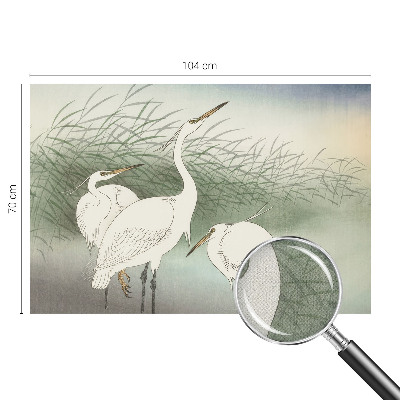 Baby room wall mural with herons in the grass motif