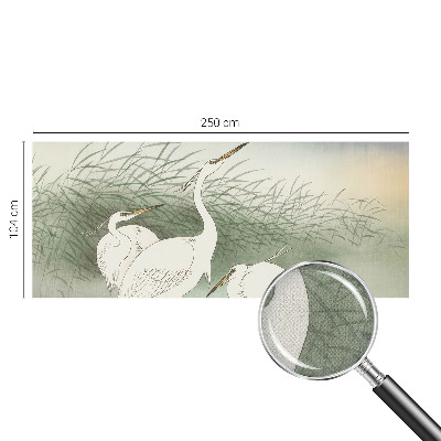 Baby room wall mural with herons in the grass motif