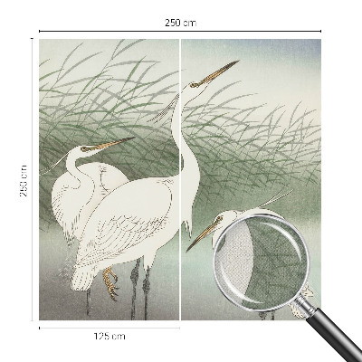 Baby room wall mural with herons in the grass motif