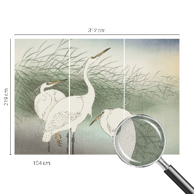 Baby room wall mural with herons in the grass motif