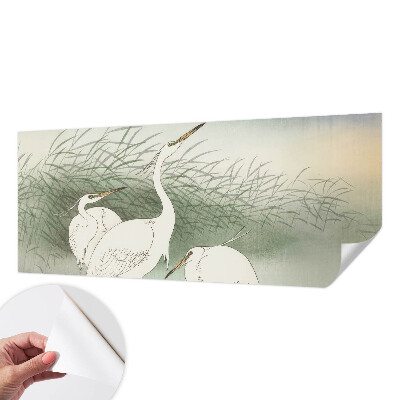 Baby room wall mural with herons in the grass motif