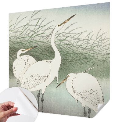 Baby room wall mural with herons in the grass motif