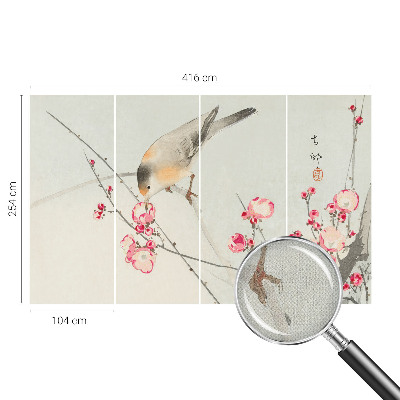 Peel and stick wall mural with a floral and bird design