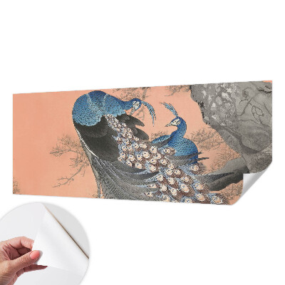 Self-adhesive wall mural with a peacock design
