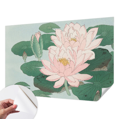 Peel and stick wallpaper mural with a water lotus design