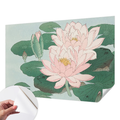 Peel and stick wallpaper mural with a water lotus design