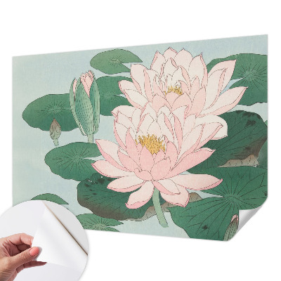 Peel and stick wallpaper mural with a water lotus design