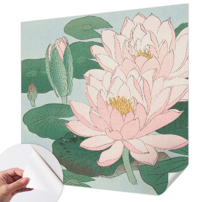 Peel and stick wallpaper mural with a water lotus design