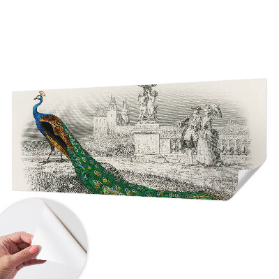 Self-adhesive photo wallpaper with a colorful feather pattern