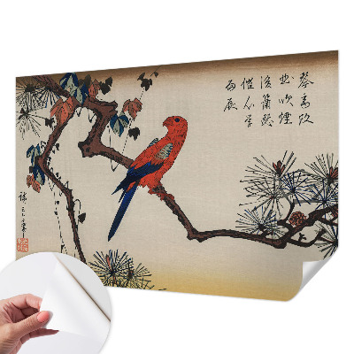 Stick-on wall mural featuring a bird perched on a branch