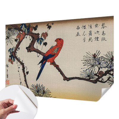 Stick-on wall mural featuring a bird perched on a branch