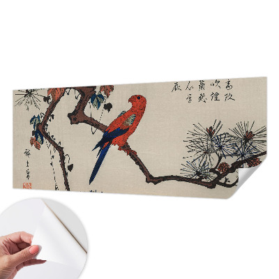 Stick-on wall mural featuring a bird perched on a branch