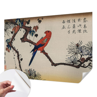 Stick-on wall mural featuring a bird perched on a branch