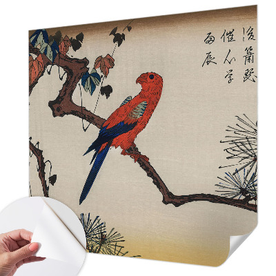 Stick-on wall mural featuring a bird perched on a branch