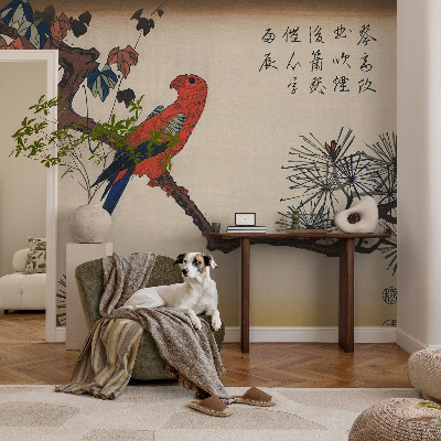 Stick-on wall mural featuring a bird perched on a branch