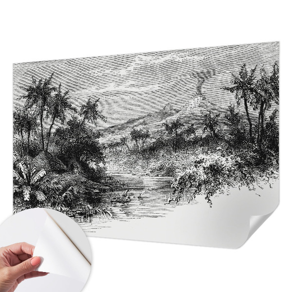 Removable wall mural with an exotic panoramic motif