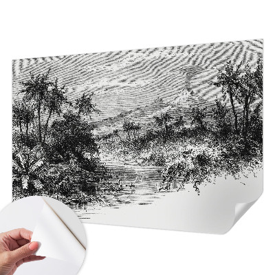 Removable wall mural with an exotic panoramic motif