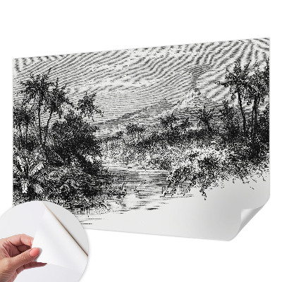 Removable wall mural with an exotic panoramic motif