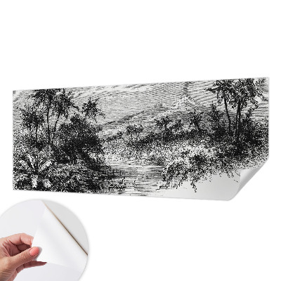 Removable wall mural with an exotic panoramic motif