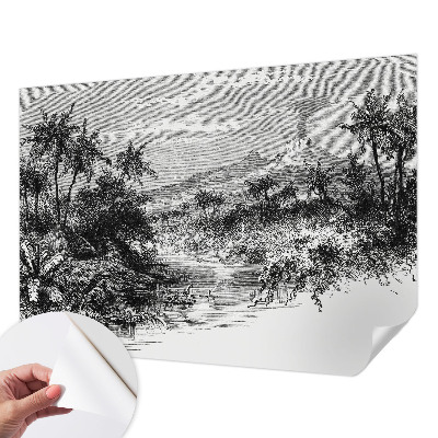 Removable wall mural with an exotic panoramic motif