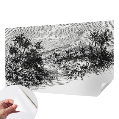 Removable wall mural with an exotic panoramic motif