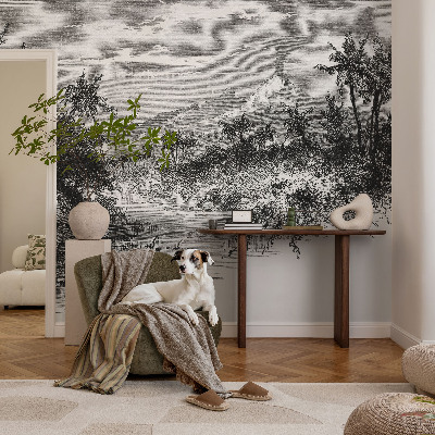 Removable wall mural with an exotic panoramic motif