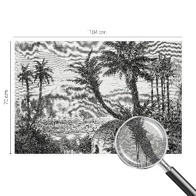 Removable wall mural wallpaper with a tropical oasis design