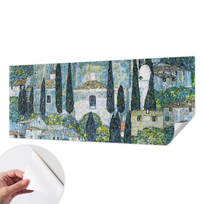 Peel and stick wall mural for kids' room with a cypress houses design