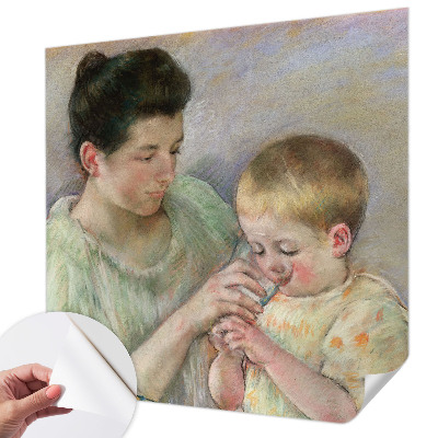 Peel and stick wall mural with a parental care design