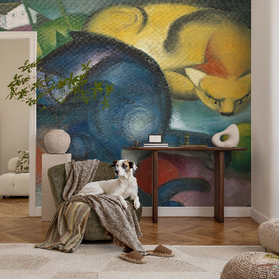 Peel and stick wallpaper mural featuring cat artwork
