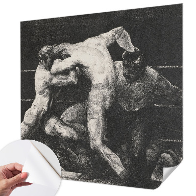 Self-adhesive wall mural featuring a boxers' duel