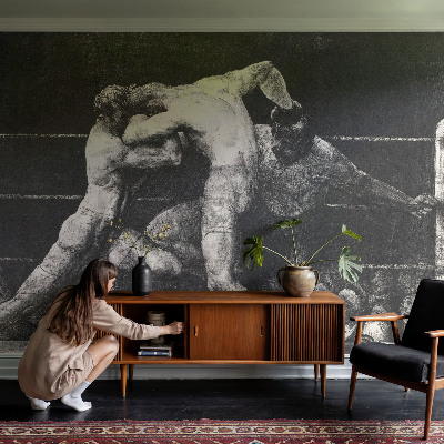 Self-adhesive wall mural featuring a boxers' duel