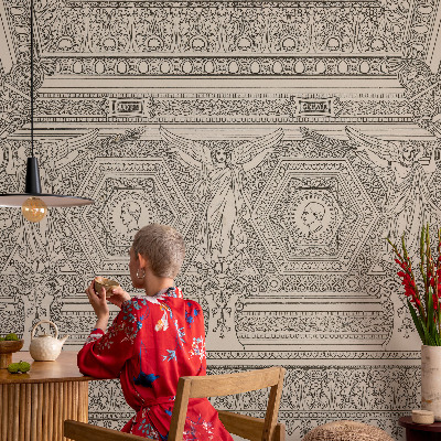 Removable wall mural wallpaper with a classic ornament design