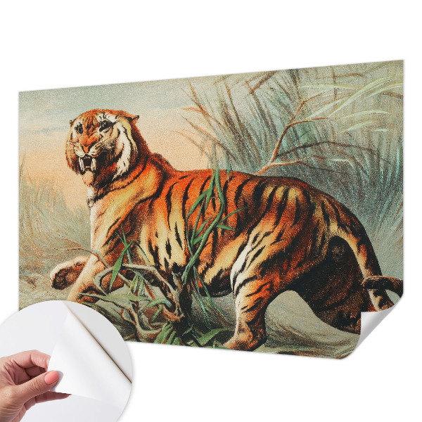 Peel and stick wall mural for kids' room with a tiger and nature motif