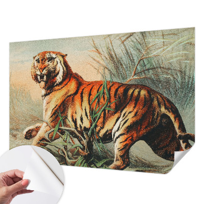 Peel and stick wall mural for kids' room with a tiger and nature motif
