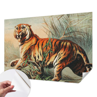 Peel and stick wall mural for kids' room with a tiger and nature motif