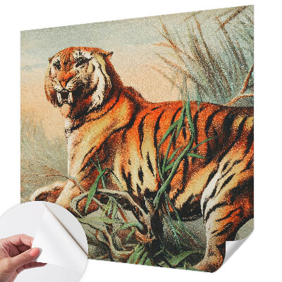 Peel and stick wall mural for kids' room with a tiger and nature motif