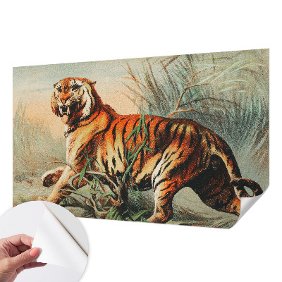 Peel and stick wall mural for kids' room with a tiger and nature motif