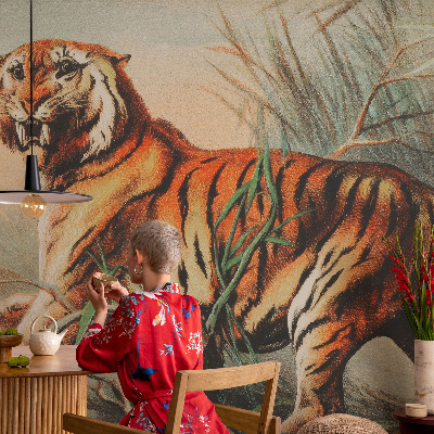 Peel and stick wall mural for kids' room with a tiger and nature motif