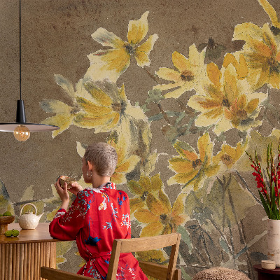 3D photo wallpaper mural with a sunny bouquet design