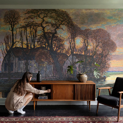 Nursery wall mural featuring an evening landscape