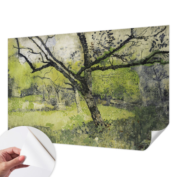 Baby room wall mural with a spring park design