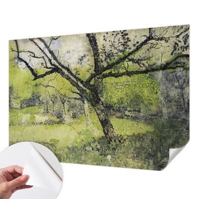 Baby room wall mural with a spring park design